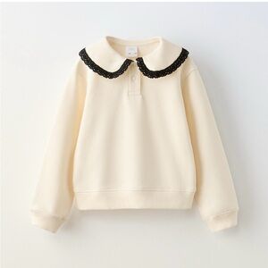 Zara Cream Sweater with Black Lace Collar